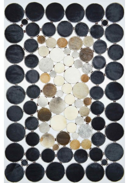 Siyah ve Kahverengi Deri Patchwork Halı 120X180 cm (2,16 M²)