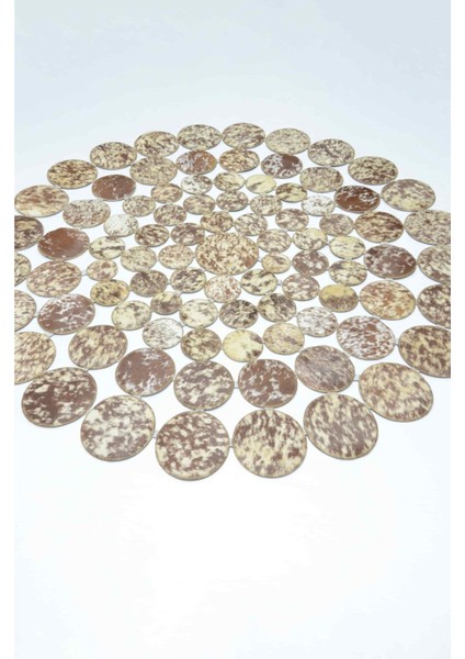 Bej ve Kahverengi Yuvarlak Deri Patchwork Halı 150X150 cm (2,25 M²)