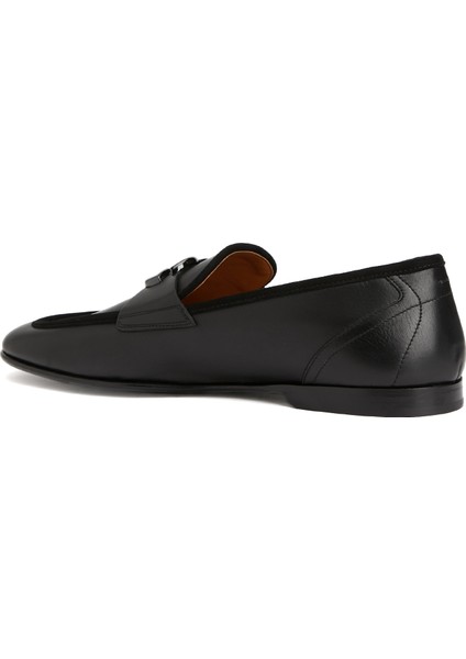 Siyah Logo Tokalı Erkek Deri Loafer modelleri