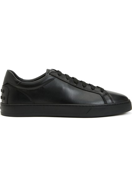 Siyah Logo Detaylı Erkek Deri Sneaker