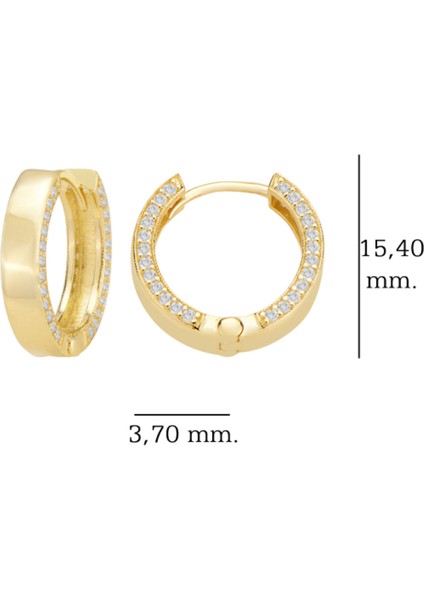 Altın 14 Ayar Huggie Küpe Içi Taşlı Yeşil Maden Altın Sarı Renk T140