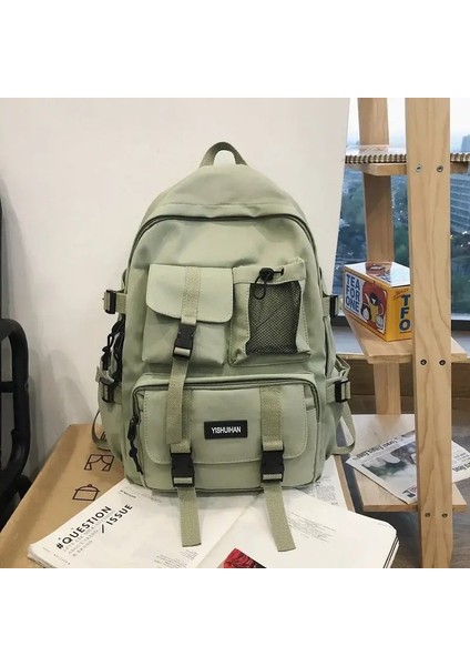 Çok Işlevli Genç Dizüstü Bilgisayar Sırt Çantası Kadın Serin Tuval Okul Çantası Yüksek Kaliteli Öğrenci Sırt Çantaları Erkek Kız Moda Okul Çantası Renk: Yeşil Kolye (Yurt Dışından)