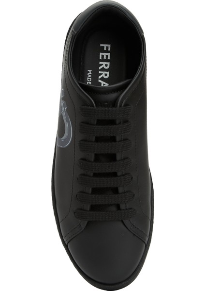 Siyah Logo Baskılı Erkek Deri Sneaker