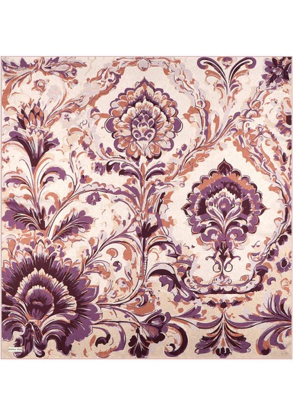Krem Flower Desen Twill Ipek Eşarp