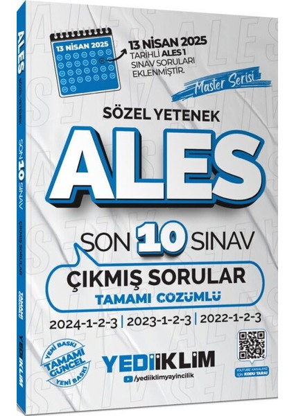 Yediiklim Yayınları Ales Master Serisi Sözel Yetenek Tamamı Çözümlü Son 10 Sınav Çıkmış Sorular fiyatları