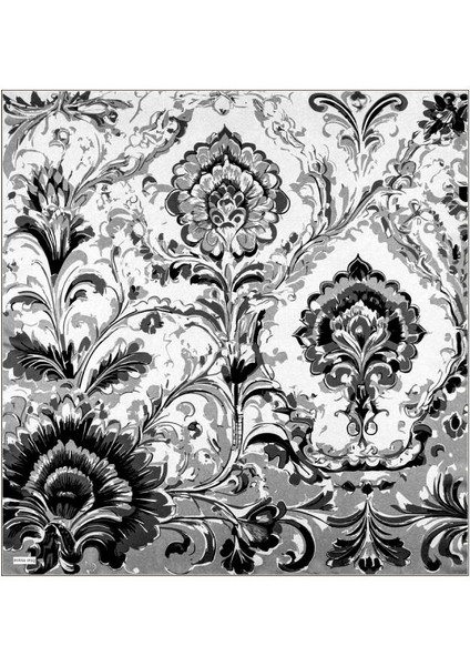 Gri Flower Desen Twill Ipek Eşarp