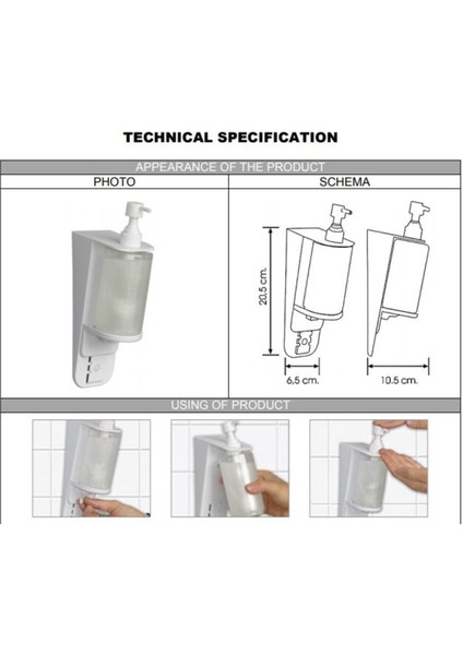 300 ml Beyaz Çok Amaçlı Sıvı Sabun ve Dezenfektan Dispenseri
