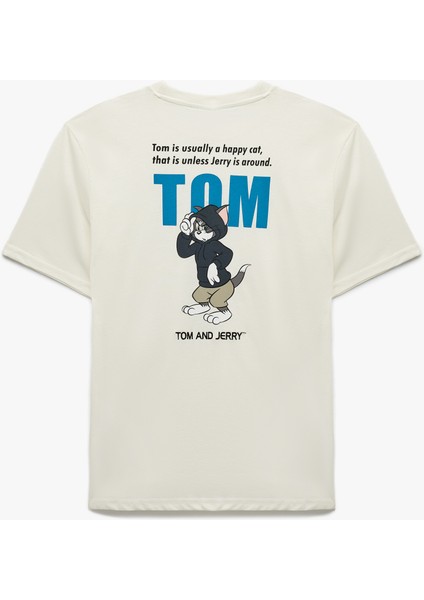 Yeni Sezon Kısa Kollu Pamuklu Bisiklet Yaka Regular Fit Lisanslı Arkası Baskılı Tom ve Jerry Tişört fiyatları