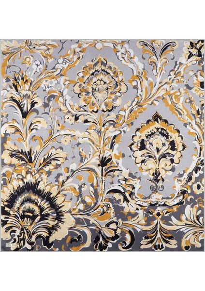 Gold Flower Desen Twill Ipek Eşarp