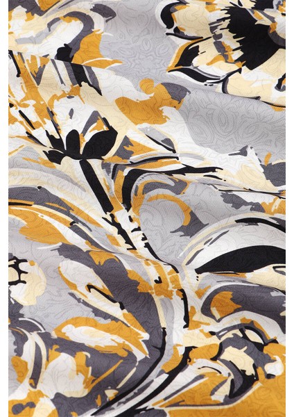 Gold Flower Desen Twill Ipek Eşarp