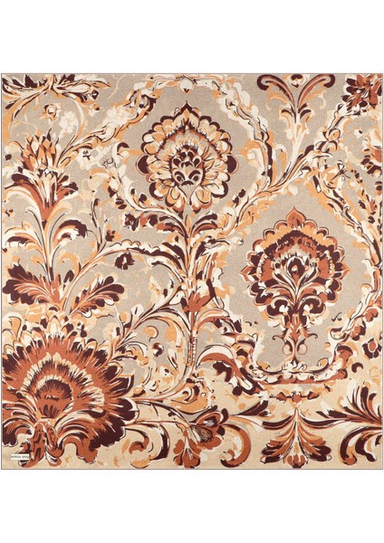 Kahverengi Flower Desen Twill Ipek Eşarp