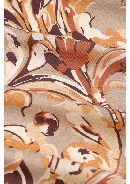 Kahverengi Flower Desen Twill Ipek Eşarp fiyatları