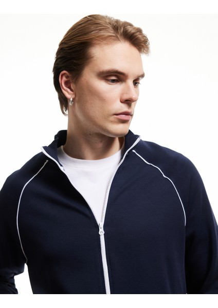 Yeni Sezon Uzun Kollu Pamuk Karışımlı Cep Detaylı Biyeli Fermuarlı Sweatshirt