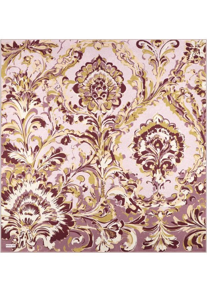 Mürdüm Flower Desen Twill Ipek Eşarp