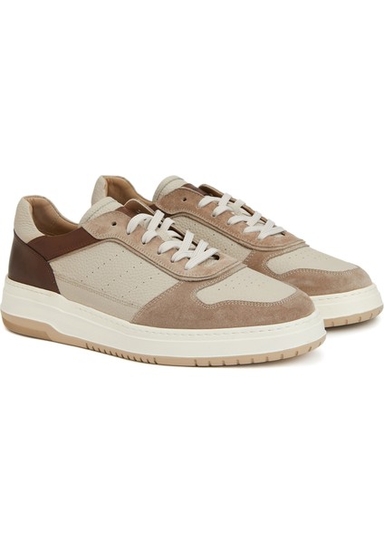 Kahverengi Bej Erkek Deri Sneaker