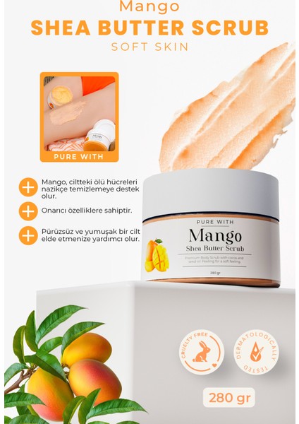 Mango Özlü Shea Butter Vücut Peelingi | Besleyici, Arındırıcı ve Nemlendirici | 280 G