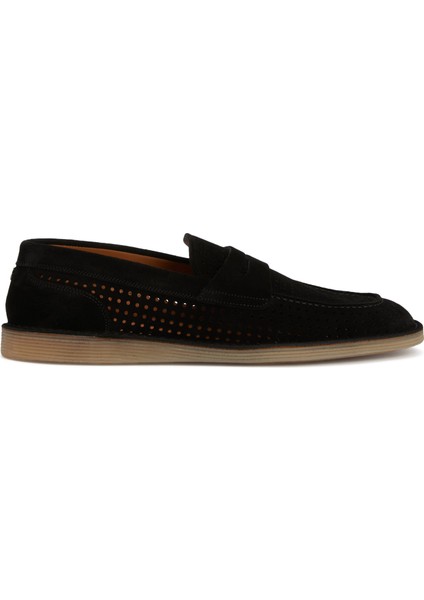 Florio Ideal Siyah Perforeli Erkek Deri Loafer