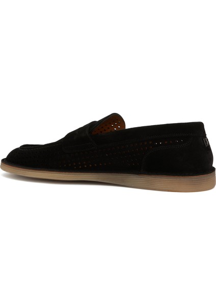 Florio Ideal Siyah Perforeli Erkek Deri Loafer