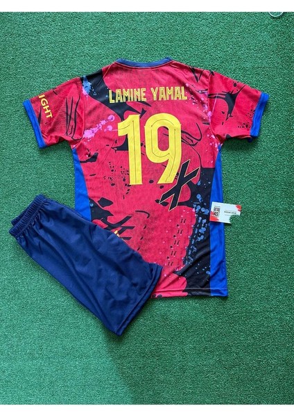 Lamine Yamal 19 Şortlu Çocuk Özel Tasarım Forması Şort Çorap Bileklik Hediyeli