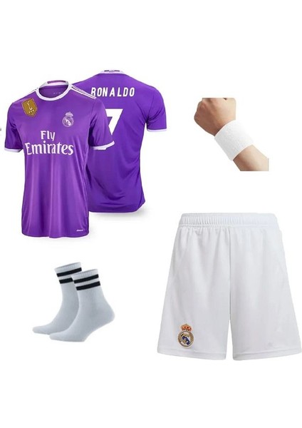 2017 Şampiyonlar Ligi Finali Real Madri.d Ronald.o Çocuk Futbol Forma Şort Çorap Bileklik Hediyeli