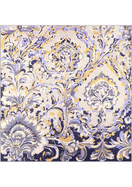 Lila Flower Desen Twill Ipek Eşarp