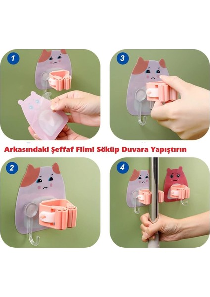 Renkli 4'lü Karikatürli Süpürge ve Fırça Tutucu, Delmesiz, Mutfak ve Banyo Için fırsatları