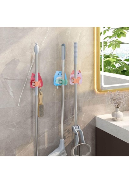 Renkli 4'lü Karikatürli Süpürge ve Fırça Tutucu, Delmesiz, Mutfak ve Banyo Için indirimleri