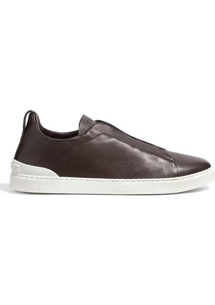Koyu Kahverengi Logolu Erkek Deri Sneaker