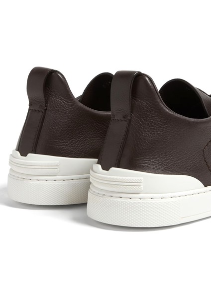 Koyu Kahverengi Logolu Erkek Deri Sneaker