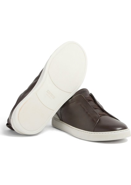 Koyu Kahverengi Logolu Erkek Deri Sneaker