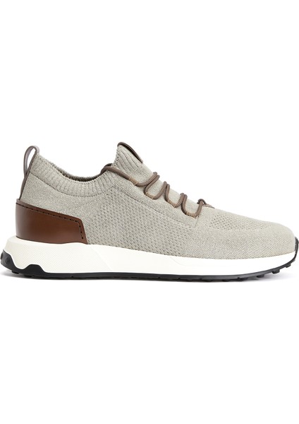 Açık Gri Logo Detaylı Erkek Keten Sneaker