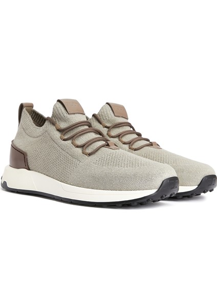 Açık Gri Logo Detaylı Erkek Keten Sneaker