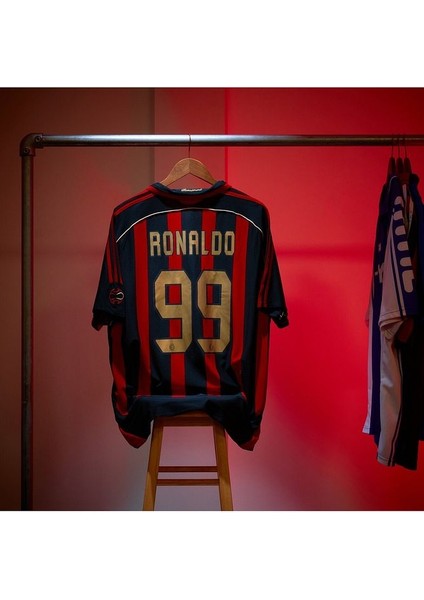 Ac Milan Retro 2005 2006 #99 Fenomen Ronaldo Baskılı Forması (Kırmızı/siyah)