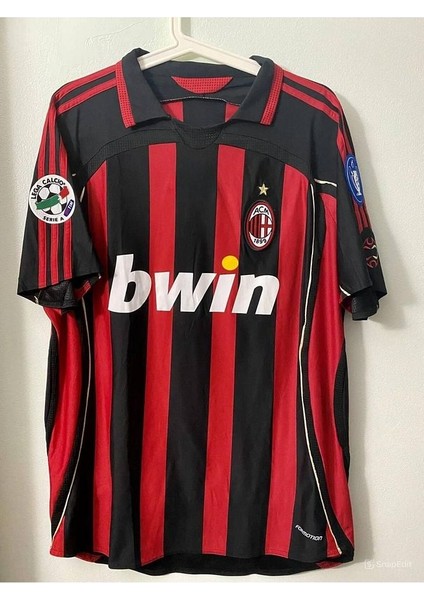Ac Milan Retro 2005 2006 #80 Ronaldinho Baskılı Forması (Kırmızı/siyah)