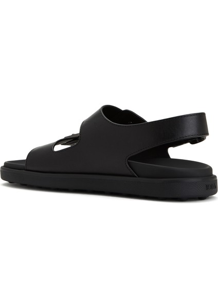Siyah Erkek Deri Sandalet