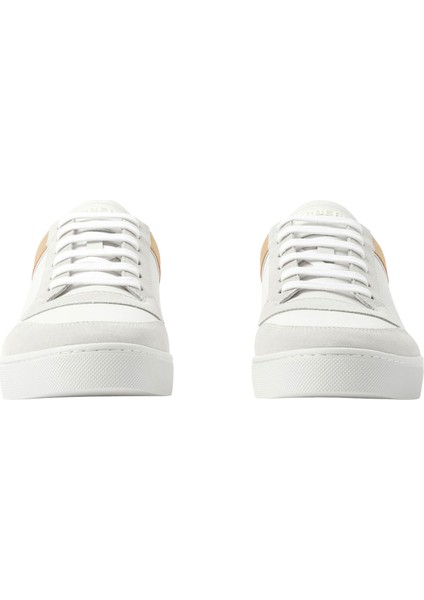New Reeth Low Deri Süet ve Pamuklu Beyaz Erkek Sneaker