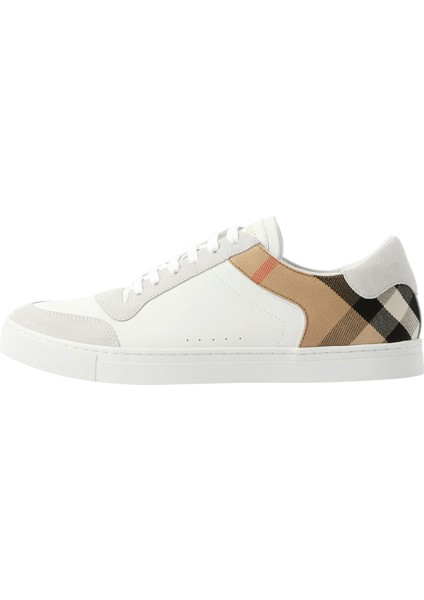 New Reeth Low Deri Süet ve Pamuklu Beyaz Erkek Sneaker