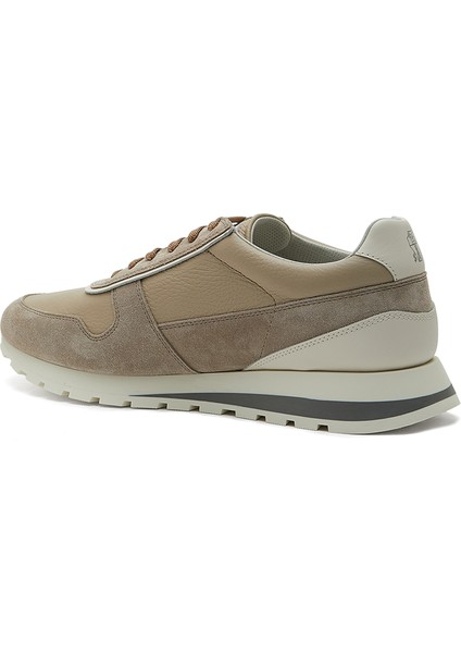 Bej Logo Detaylı Erkek Deri Sneaker