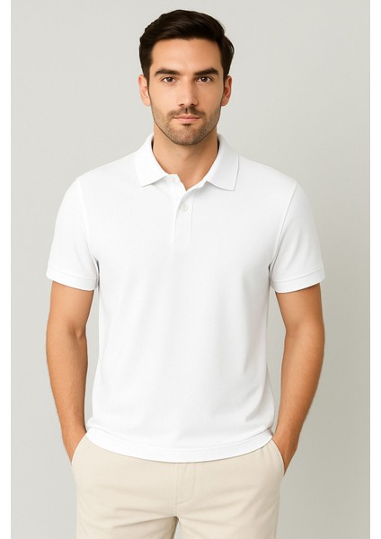 Regular Fit %100 Pamuk Polo Yaka Yarım Kollu Basic T-Shirt