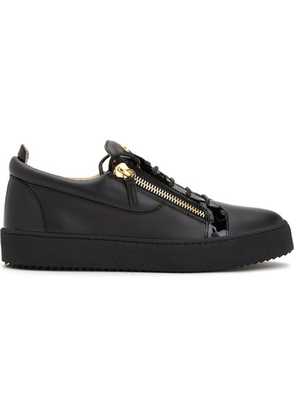 Siyah Fermuar Detaylı Erkek Deri Sneaker