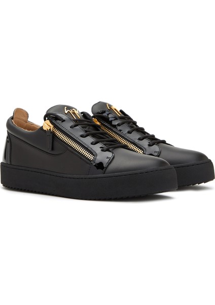 Siyah Fermuar Detaylı Erkek Deri Sneaker
