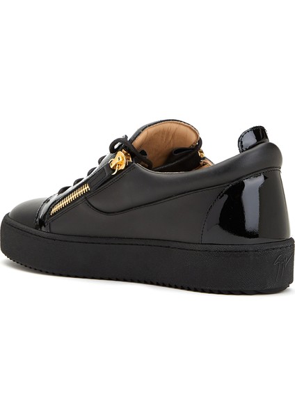 Siyah Fermuar Detaylı Erkek Deri Sneaker