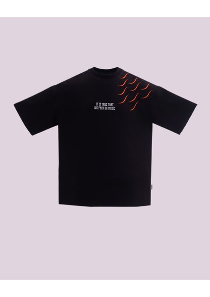 Erkek Kısa Kol Premium Old Dj Oversize Siyah