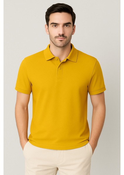 Regular Fit %100 Pamuk Polo Yaka Yarım Kollu Basic T-Shirt