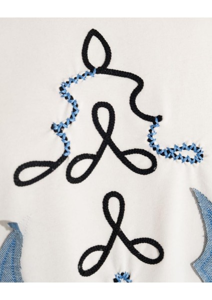 Erkek Kısa Kol Denim Detail Oversize Ekru modelleri