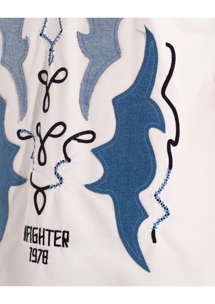 Erkek Kısa Kol Denim Detail Oversize Ekru fırsatları