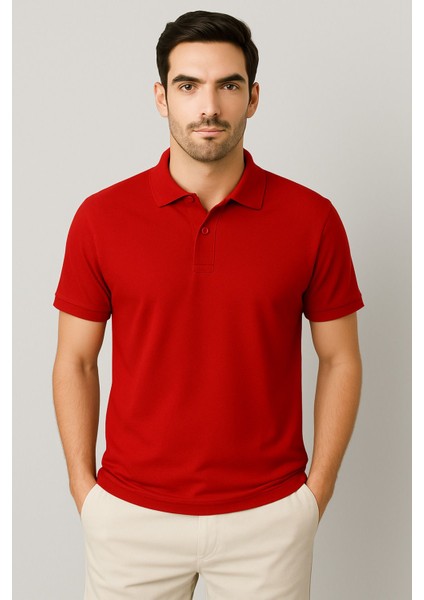 Regular Fit %100 Pamuk Polo Yaka Yarım Kollu Basic T-Shirt