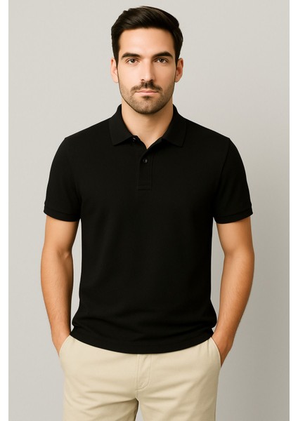 Regular Fit %100 Pamuk Polo Yaka Yarım Kollu Basic T-Shirt