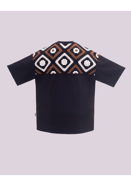 Erkek Kısa Kol Knitting Siyah Tişört