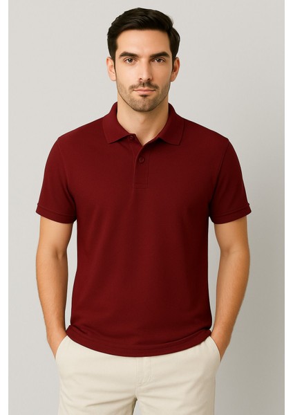 Regular Fit %100 Pamuk Polo Yaka Yarım Kollu Basic T-Shirt
